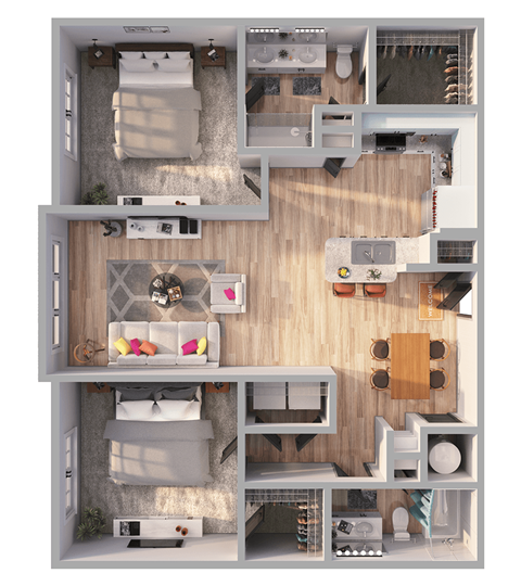 Floor plan for 2 beds, 2 baths, 1150 sqft